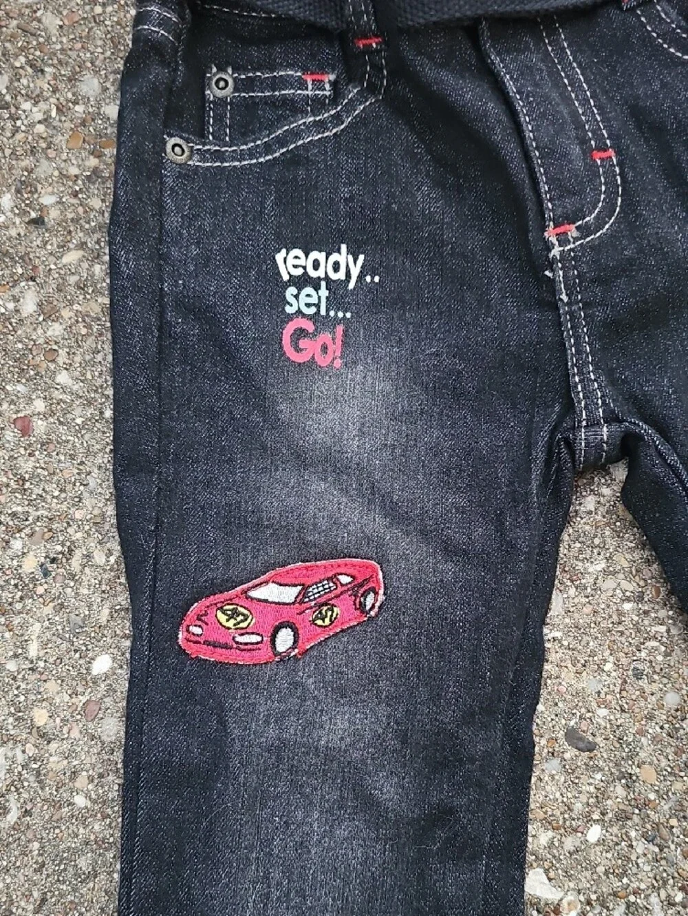 Wrangler Black 5 Pocket Slim Straight Jeans Red Racing Patch Belt 3T Toddler NWT